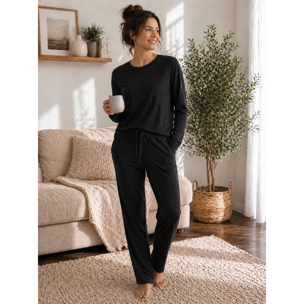 Lou &‎ Grey Black Signature Soft Lounge Set Womens Large Top Drawstring Pants L